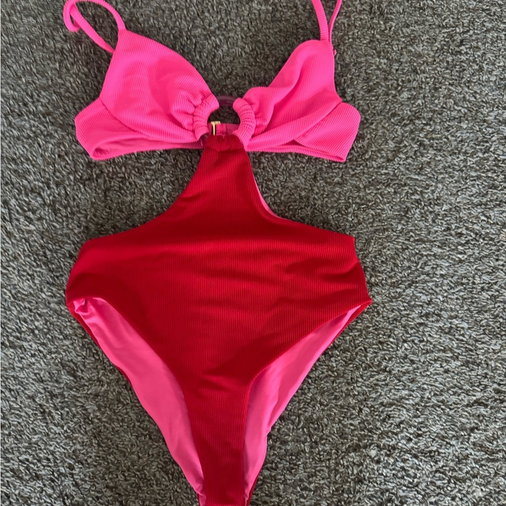 Pink and Red Cutout Swimsuit